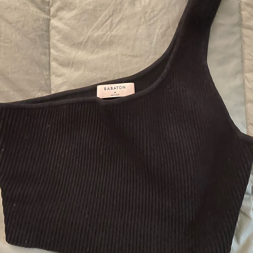 ARITZIA Babaton Black Ribbed One-Shoulder Tank